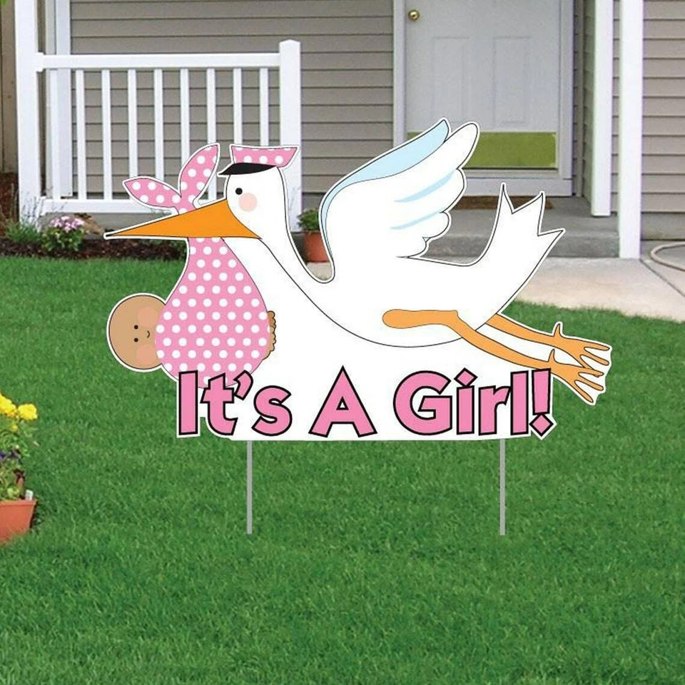 It's A Girl! Stork Yard Sign, Baby Announcement, Baby Shower Yard Art - Image 3 of 4