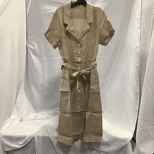 Quince Womens Shirt Dress Beige Notch Lapel Button Belted Organic Linen L New