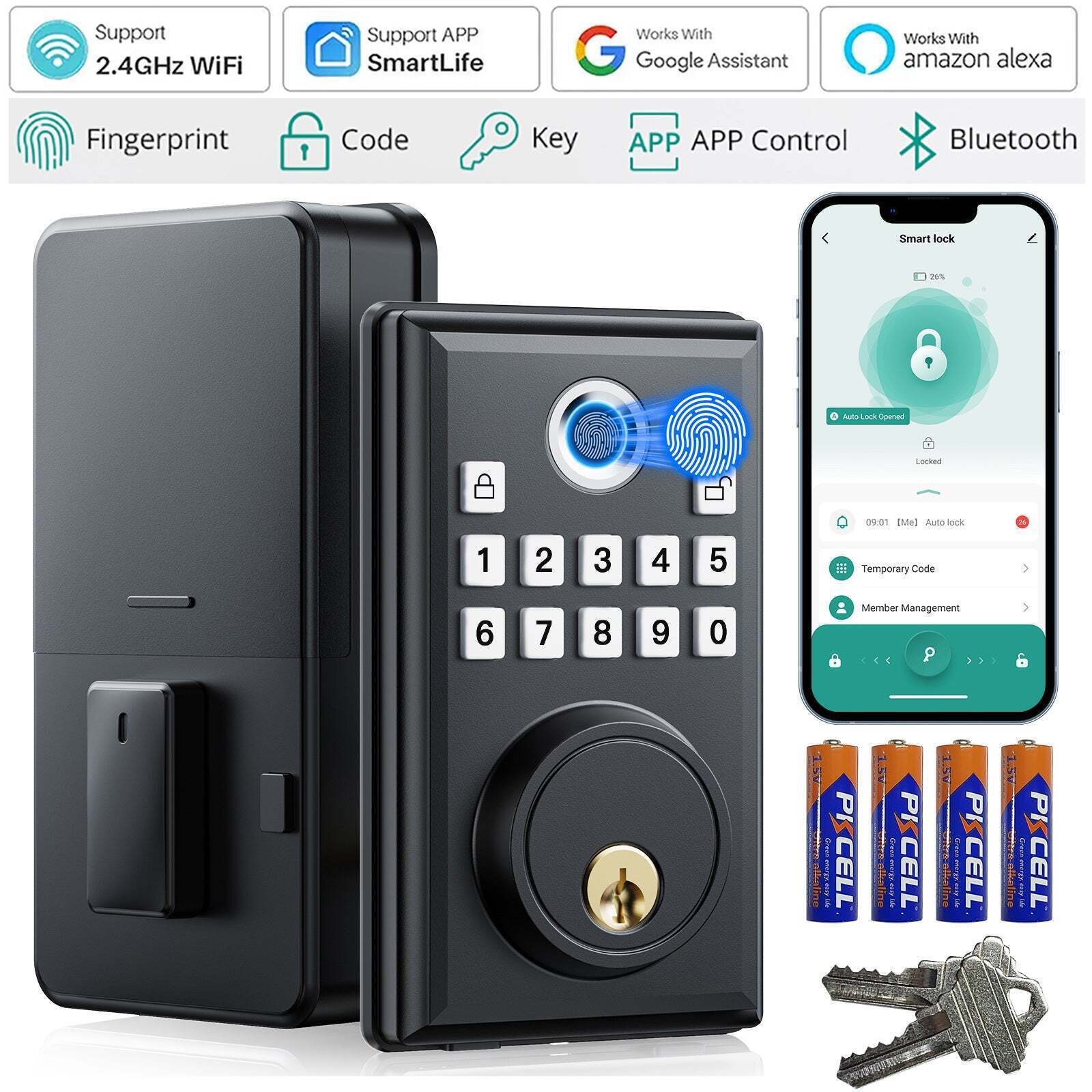 Smart Biometric Fingerprint WiFi Deadbolt Lock Bluetooth Keyless Entry-image