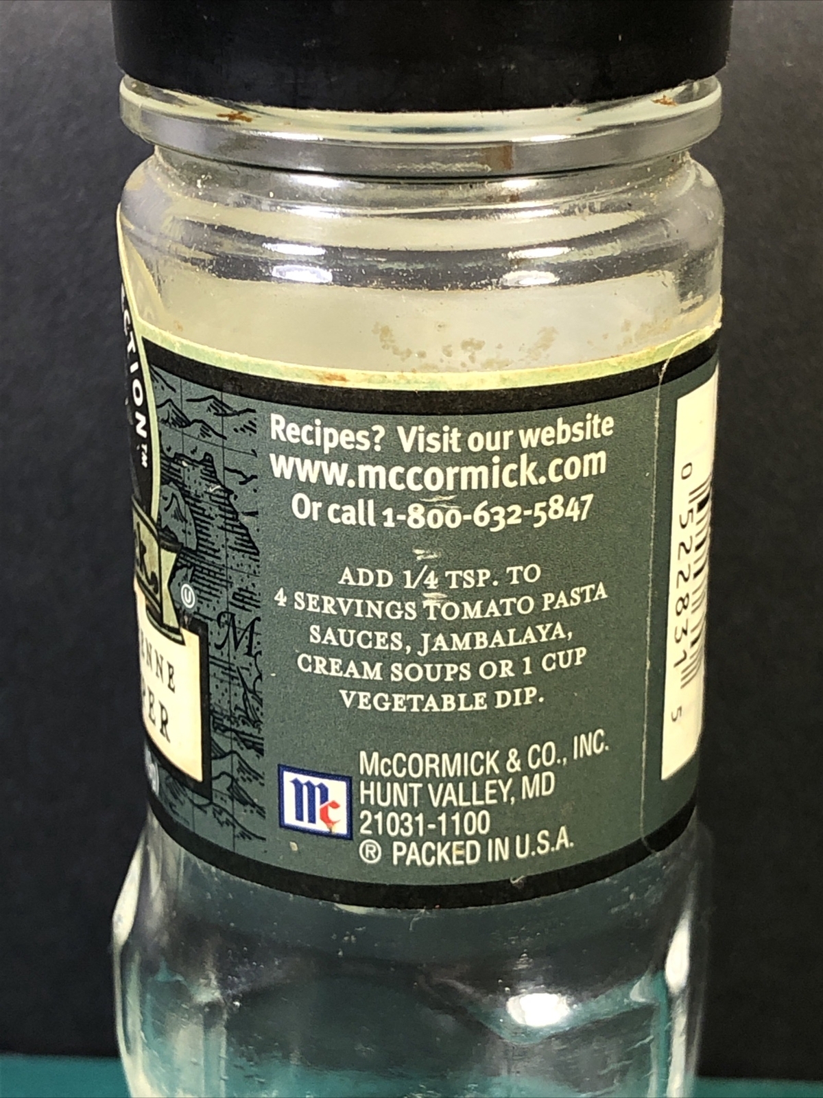 Vintage McCormick Ground Cayenne Red Pepper Spice Jar Black Lid