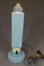 Vintage Art Deco Blue Frosted BulletSkyscraper Boudoir Lamp