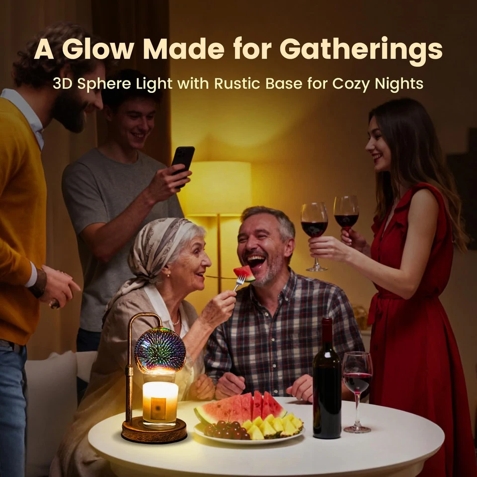 Lámpara Calentador de Velas con Temporizador, Globo de Vidrio 3D, Base Antigua, Altura Regulable... Foto 2 de 4