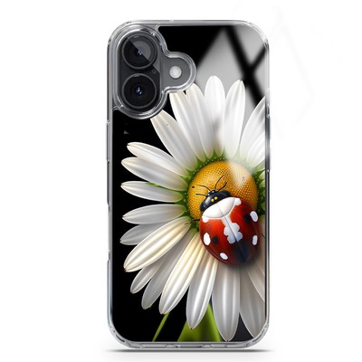 Mundaze Case for Apple iPhone 16 Cute White Daisy Red Ladybug
