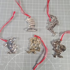 Dr. Seuss Cat in the Hat Christmas Ornament Set 5 Gold Silver Tone Movie