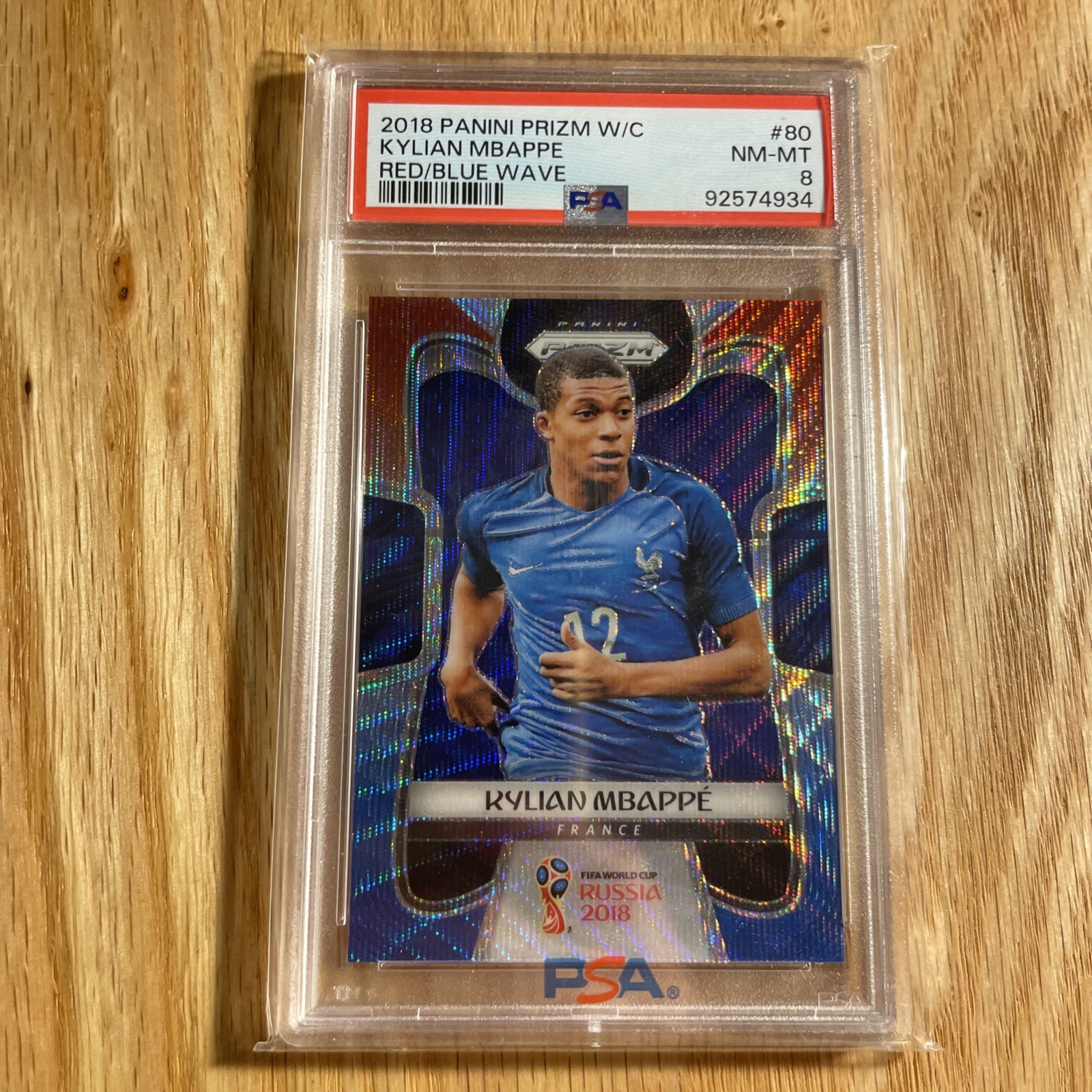2018 Panini Prizm World Cup KYLIAN MBAPPE Red Blue Wave ROOKIE  #80 PSA 9
