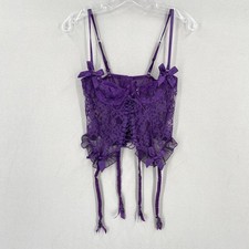 Vintage Victorias Secret Purple Lace Corset Bustier with Garter Straps Size 34B