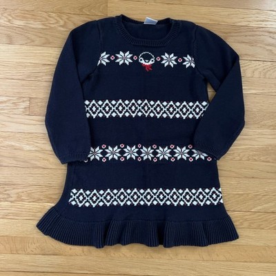 Penguin Knit Sweater Dress Alpine Ski, Navy Blue, Long Sleeve, Holiday Christmas