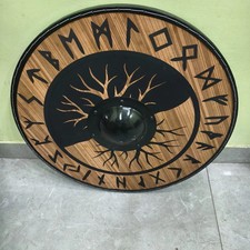 Medieval 24" Viking Wooden Shield Heavy Metal Norse Handmade Round Shield Gift