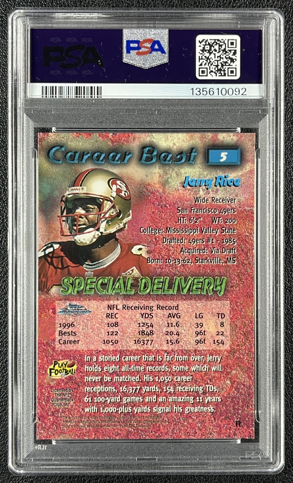 JERRY RICE PSA 8 1997 TOPPS CHROME #5 CAREER BEST SPECIAL DELIVERY REFRACTOR 092 view 2
