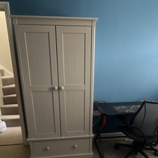 White Freestanding Wardrobe 2 Door Hinged with 1 Drawer for Bedroom