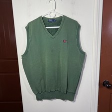 Vintage 90s Polo Ralph Lauren Mens Green V-Neck Sweatshirt Vest Crest Logo Large