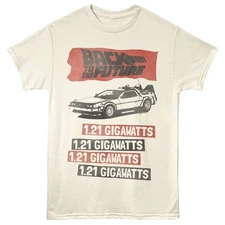 Back To The Future Movie T-Shirt 1.21 GIGAWATTS LOGO MCFLY New Beige Cotton