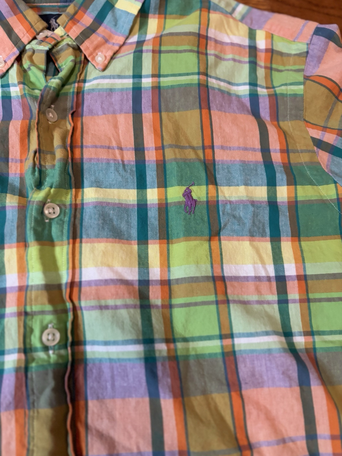 Polo Ralph Lauren Camicia Uomo L Bottoni Multicolore Plaid Viola Pony LEGGI