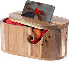 Large Wooden Yarn Bowl with Lid, Oval Crochet Yarn Holder for Crocheting with Do