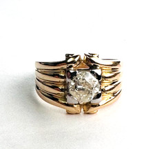 Anello vintage anni '50 in oro massiccio 18k con diamante taglio antico da 1 ct