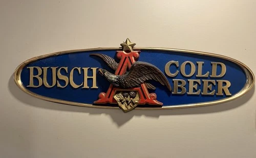 VINTAGE 48" OVAL ANHEISER BUSCH COLD BEER WOOD & PLASTIC BAR SIGN - EAGLE A RARE