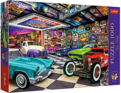 NEW TREFL Jigsaw Puzzle 1000 Pieces Premium Plus Tea Time Car Collector's Garage