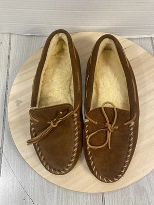 Minnetonka Slippers Mens 11 Casual Slip On Lined Moccasins Flats Brown Suede - Image 1 of 4
