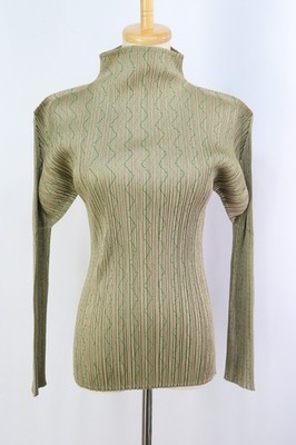 Authentic PLEATS PLEASE Beige High Neck Long Sleeve Top 150 9634