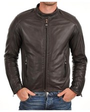 New Mens Leather Jacket real lambskin coat biker motorcycle racer cafe Slim M696