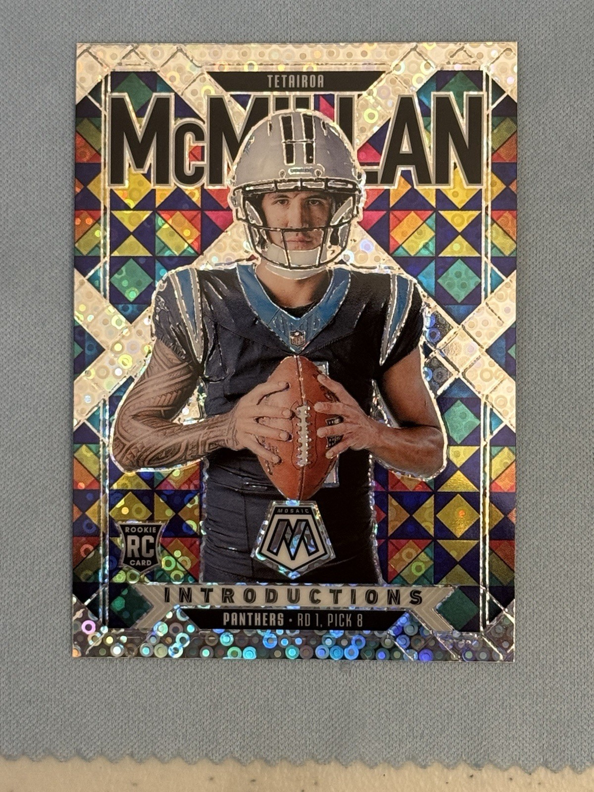 2025 Panini Mosaic #8 Tetairoa McMillan (RC) Introductions No Huddle Silver Disc