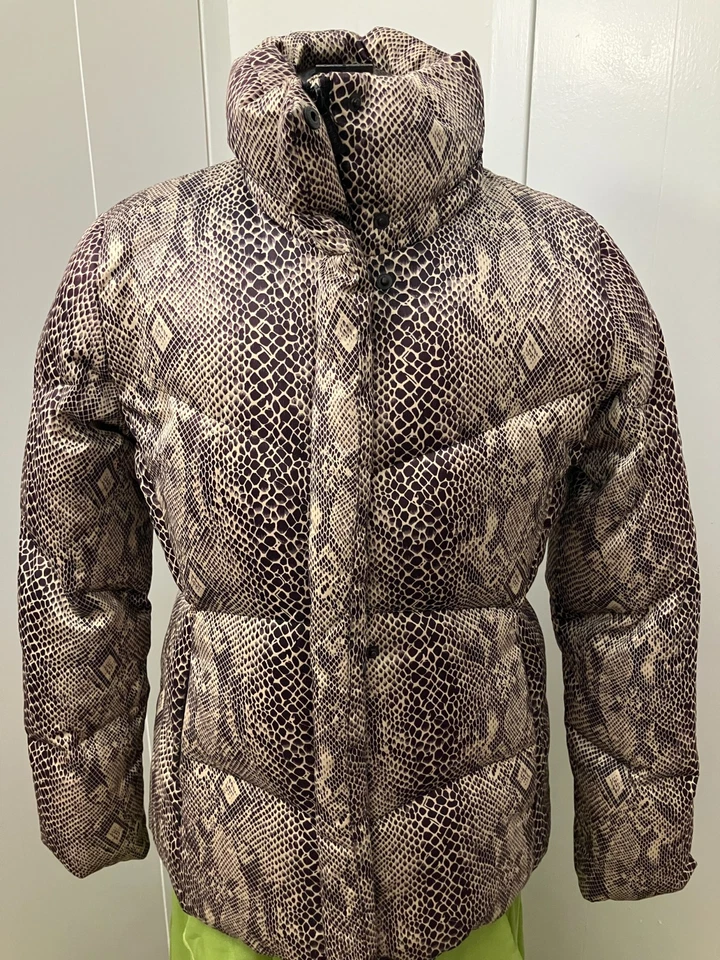 Abrigo Calvin Klein Talla S Plumón de Ganso Y2K Piel de Serpiente Marrón Leopardo Cálido Cómodo Grueso Foto 2 de 4