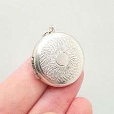 Antique Sterling Silver Locket Round Engine Turned Geometric Pattern Round