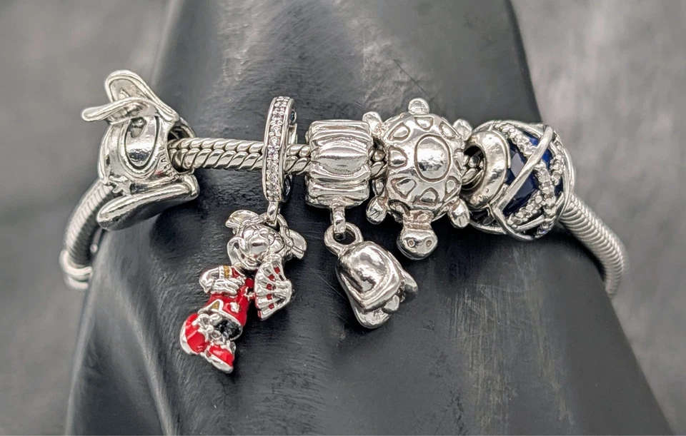 Pandora Armband 925 Sterling Silber 18,50cm 10xcharms Kette Disney usw. #1024 - Bild 4 von 4