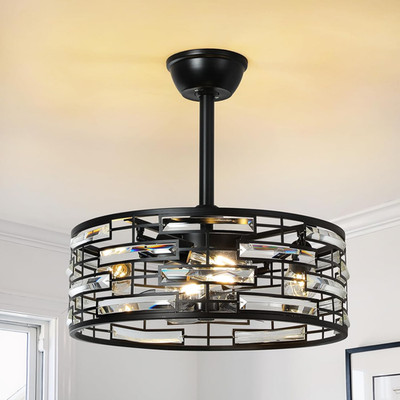 Crystal Caged Ceiling Fans Lights: 18.9'' Semi Flush Mount Fandelier Farmhouse w