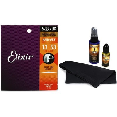 Elixir Strings 16182 Nanoweb Phosphor Bronze Acoustic Guitar Strings with Guitar