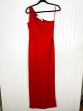 Cache Beaded Red Dress Gown One Shoulder Sz 8 Formal Prom