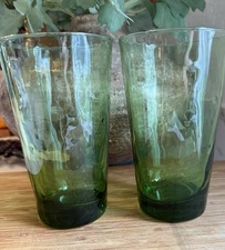 Vintage HAZEL ATLAS 6" Iced Tea Glass Cooler ELDORADO AVOCADO Dot Pair Of 2
