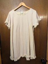 Umgee USA Plus Size XL Boho Striped Shirt Dress Pockets Fringe Short Sleeve