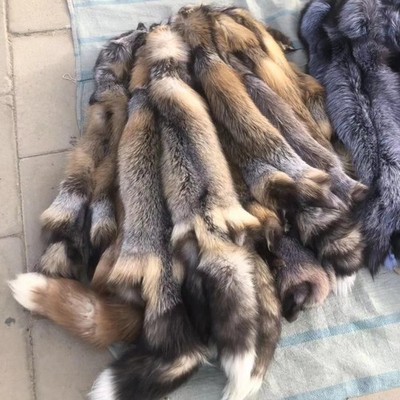 1pc Tanned Blue Fox Skin Fur Pelts Dense Leather Hides Coat Collar 43-47 inch