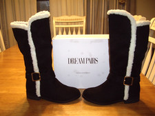 EUC Girls Size 12 DREAM PAIRS Black Faux Suede Tall Fashion Boots Sherpa Trim