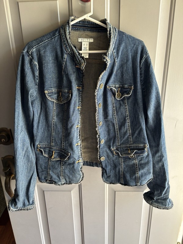 Crazy Horse Liz Claiborne Denim Jean Jacket Blazer Stretch  Button Up Womens XL