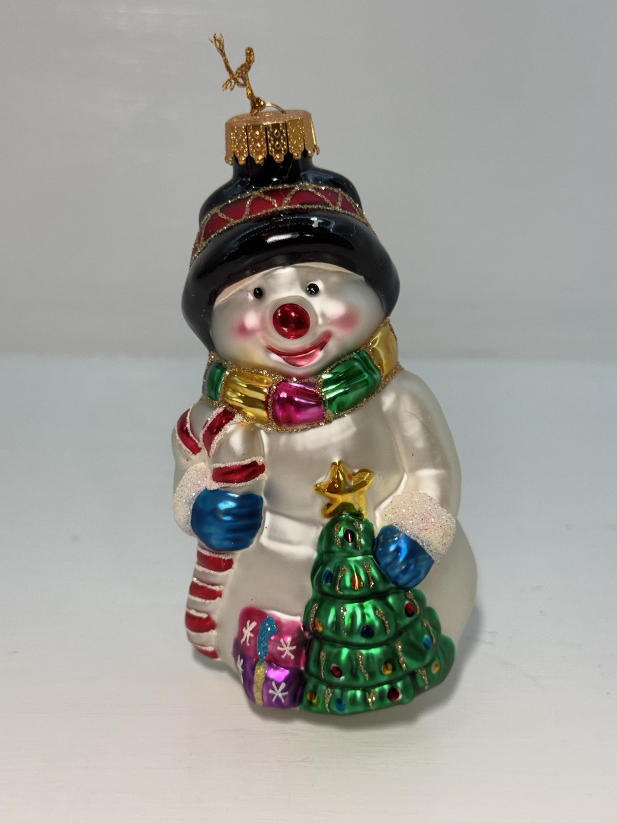 Snowman Blown Glass Christmas Ornament Unique Treasures 5” Glitter Embellished