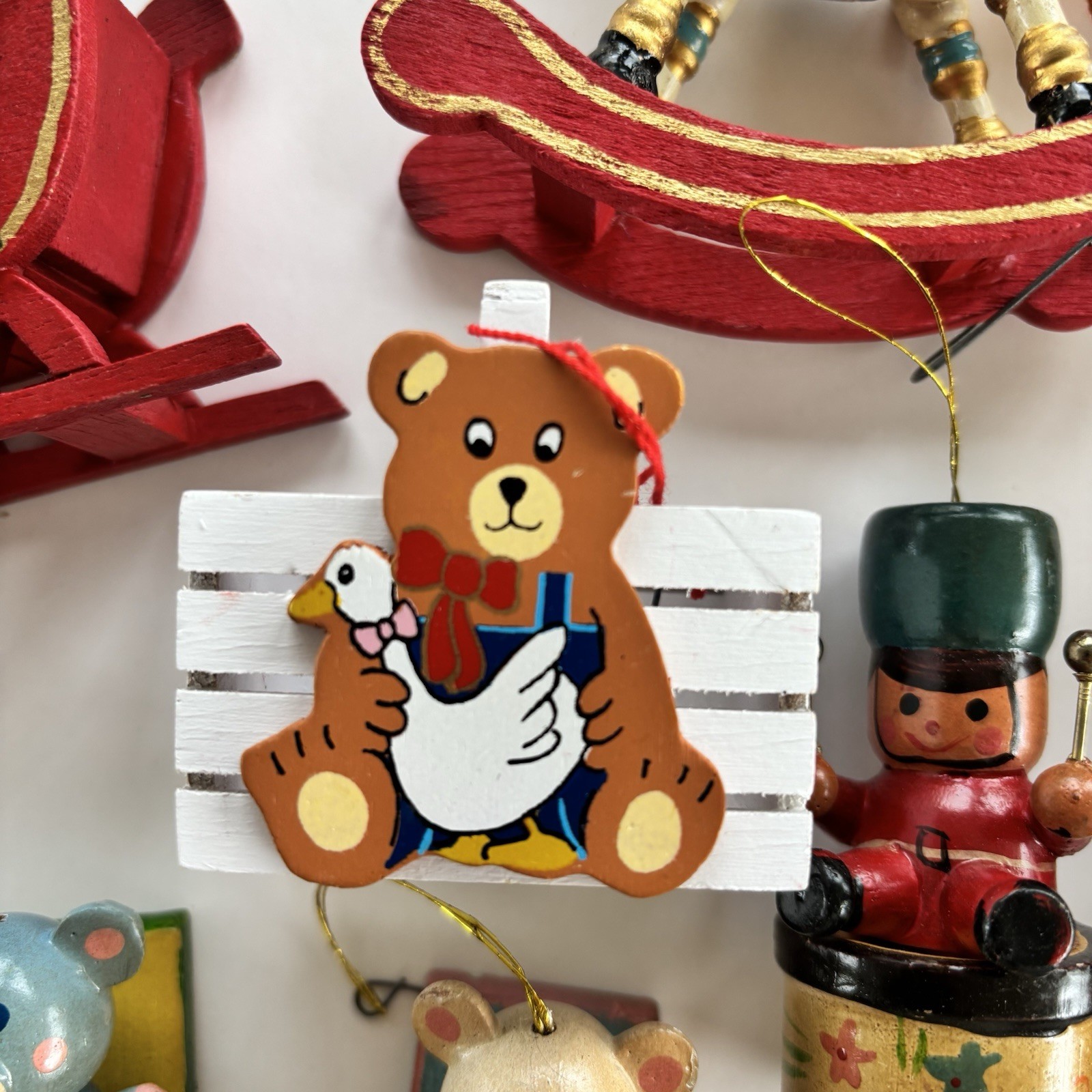 Vintage Russ Berrie & Co Wooden Christmas Ornament Lot 9 Pieces