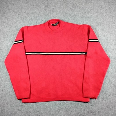 Eisbar Vintage Ski Sweater Mens L Red 100% Wool Stripe Crewneck West Germany 80s