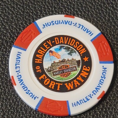 HD OF FORT WAYNE (INDIANA) White/Red/Blue Full Color ~Harley Davidson Poker Chip