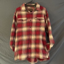 Orvis 100 Cotton Plaid Flannel Button Shirt, Men XL,Red/Tan bottom pockets