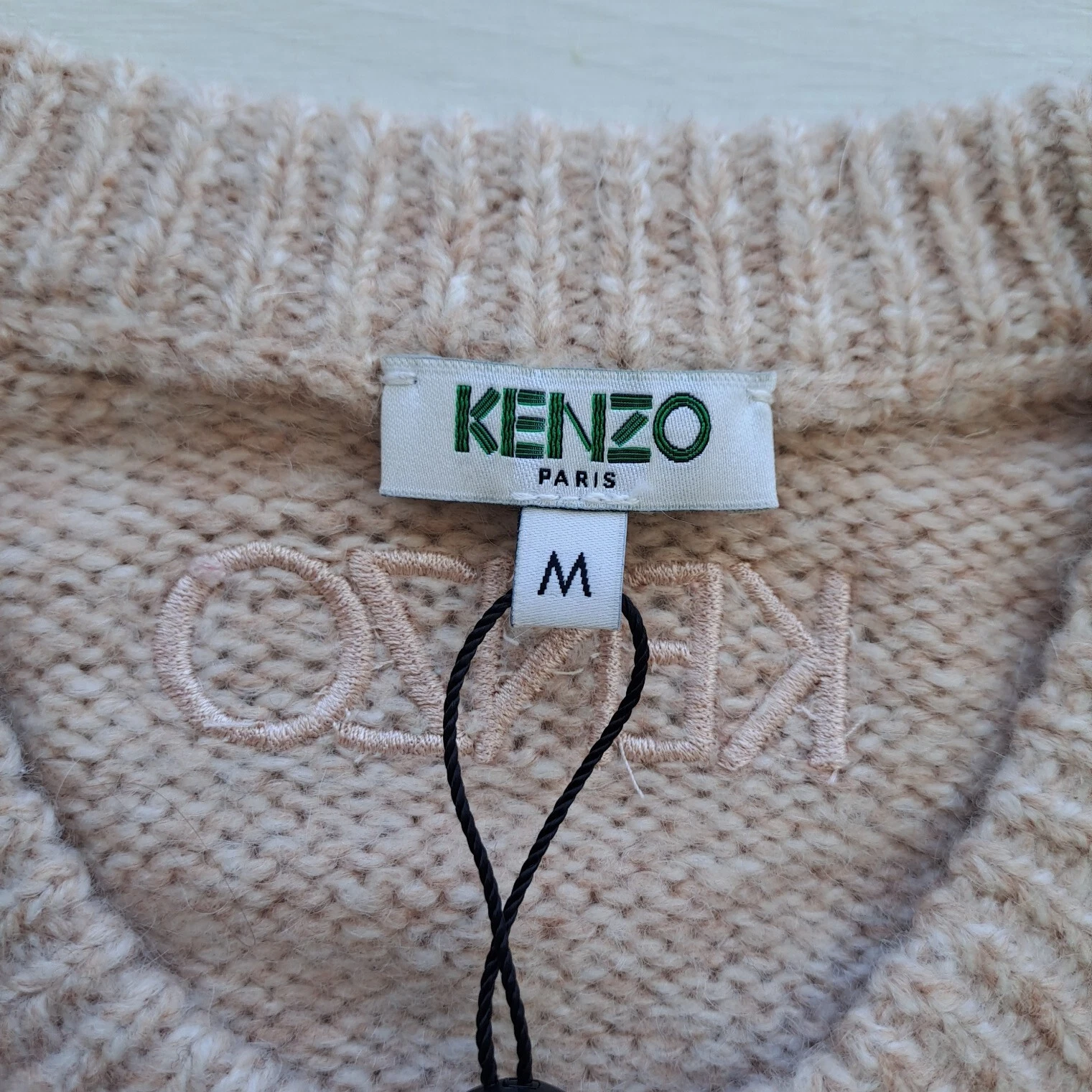 KENZO Vestito Maglione Tigre Intarsiato Maglia Misto Lana Mohair Beige Taglia M
