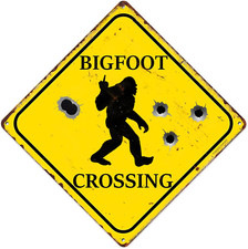 Retro Funny Metal Sign Sheet Signs Tin Sign,Spoof Logo, Bigfoot Crossing 12 X 12