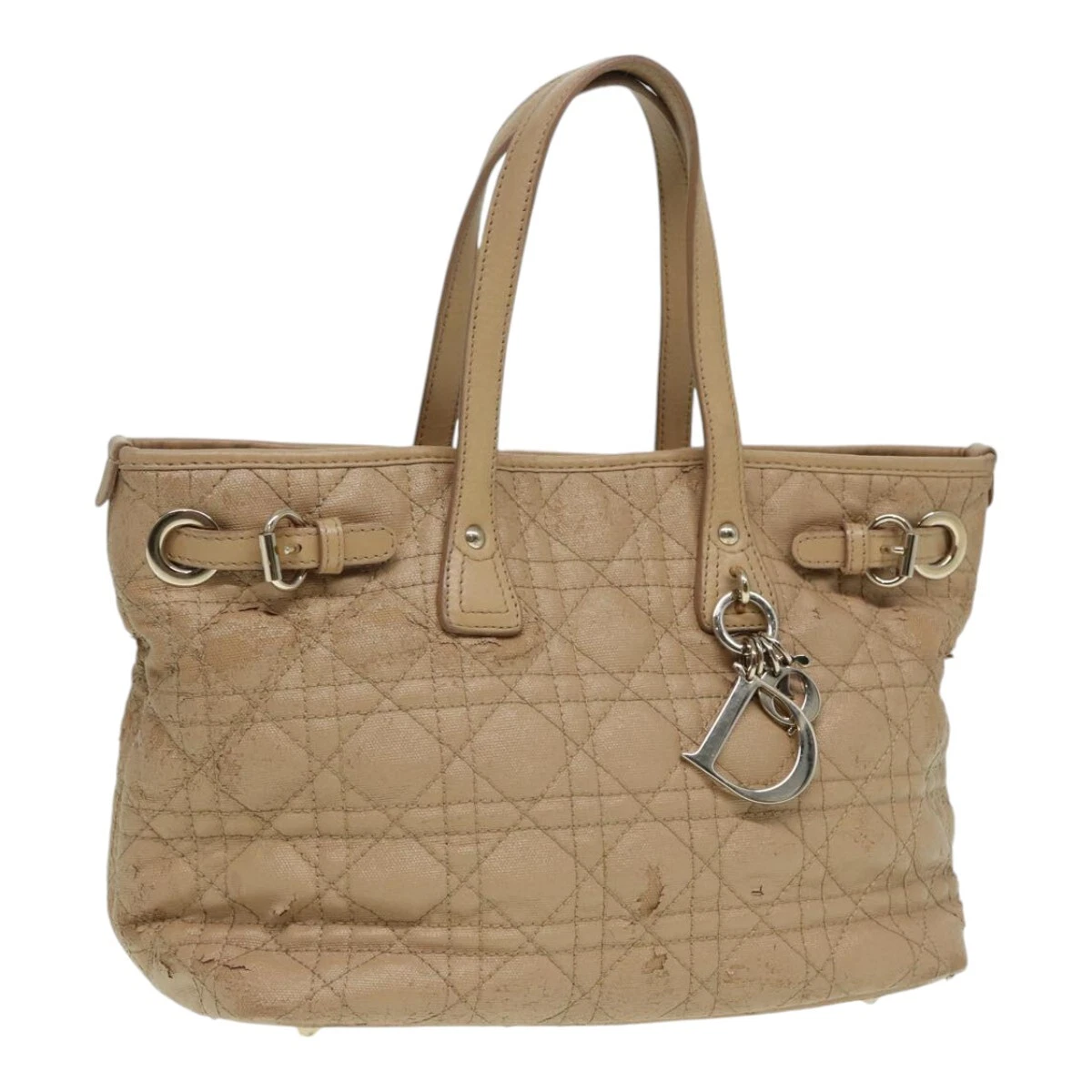 Sac à main Christian Dior Lady Dior Canage toile enduite crème vanille authentique yb647