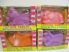 4 Dime Store Toys Friction Powered Rock 'N Roll Toy w/ Box COW DOG ELEPHANT