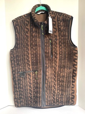 Rains Fleece Vest Mens Medium Brown Winter Warm Full Zip Heavy Monogram