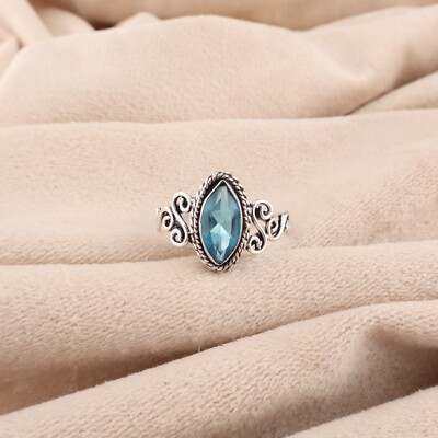 Natural Swiss Blue Topaz Gemstone 925 Sterling Silver Jewelry Handmade ...
