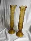 Pair Rare Fenton Amber Hobnail Swung Glass Vase with ribbed conical base 14 1/8" — photo 5
