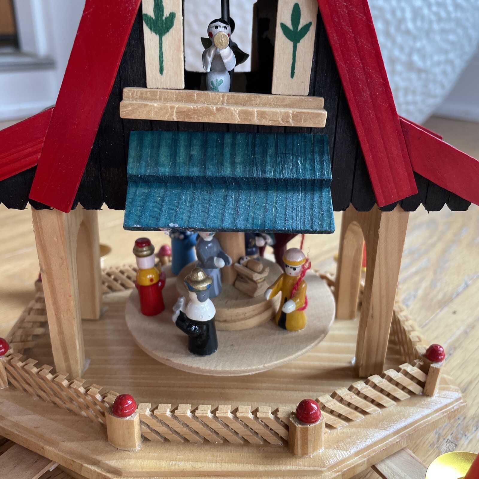 German Style Christmas Pyramid Carousel Nativity House Windmill With