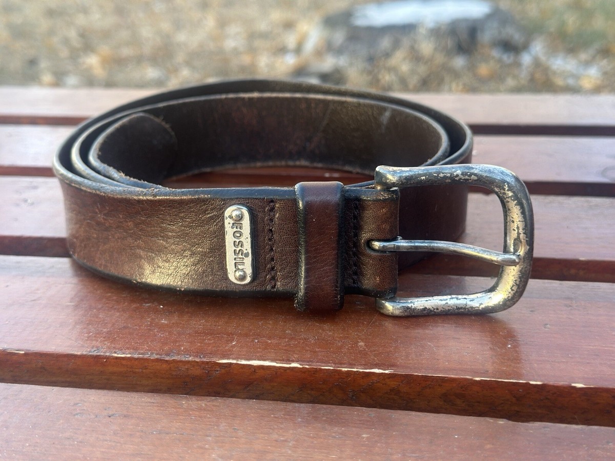 VTG 1997 Brown Fossil Leather belt, brass buckle Mens Fossil Brown Leather Belt Size 36 Brass Buckle | eBay main image 2